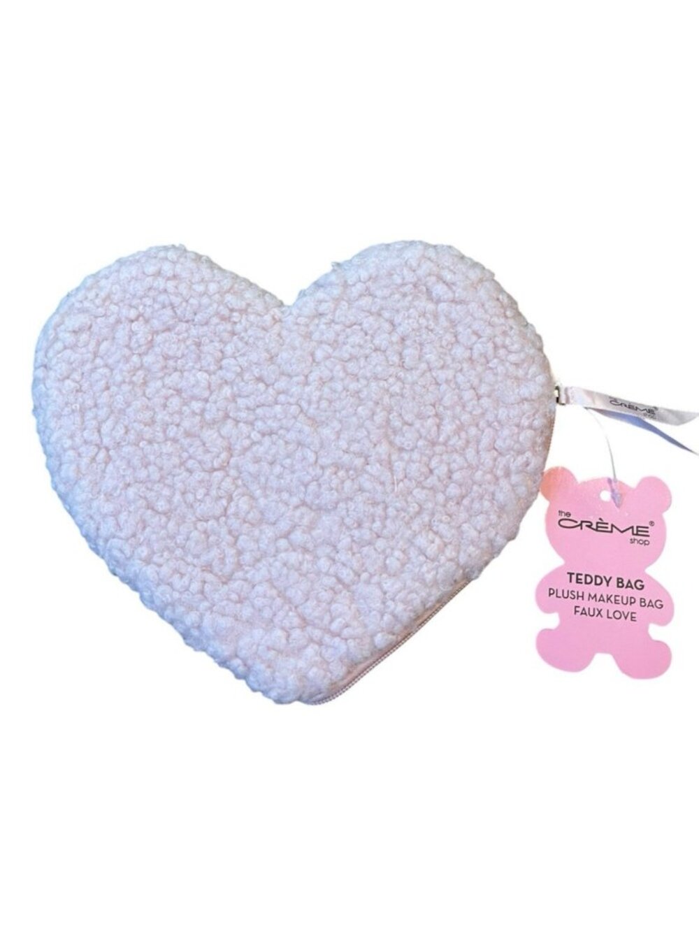 Pink Heart Shaped Sherpa Cosmetic Teddy Bag Plush Makeup Pouch NWT Love Gift